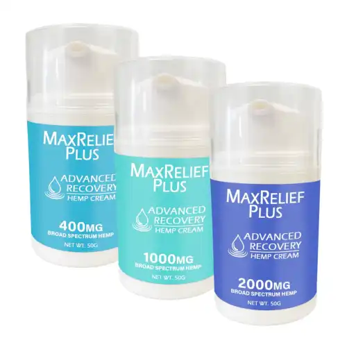 Bottle of MaxRelief Plus Advanced Recovery Hemp Creams for Pain by Broad Essentials